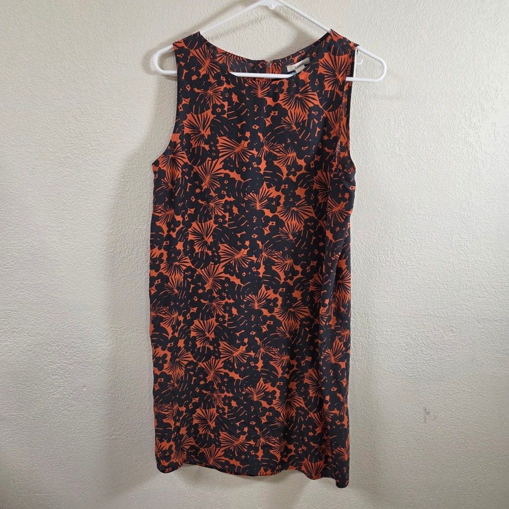 Caslon Womens Small Orange Black Floral Tropical Sleeveless Shift Dress Mini